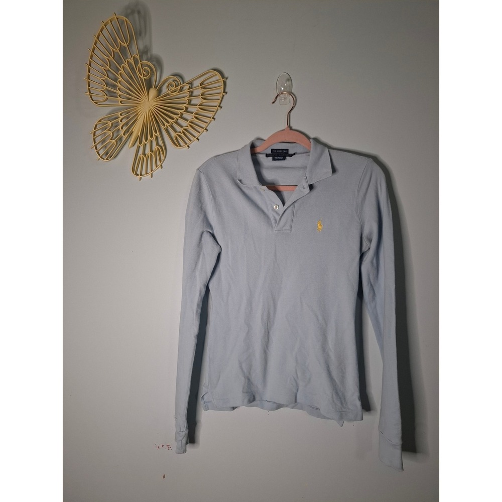 Ralph Lauren Skinny Polo Long Sleeve Shirt Light Blue Cotton Small
